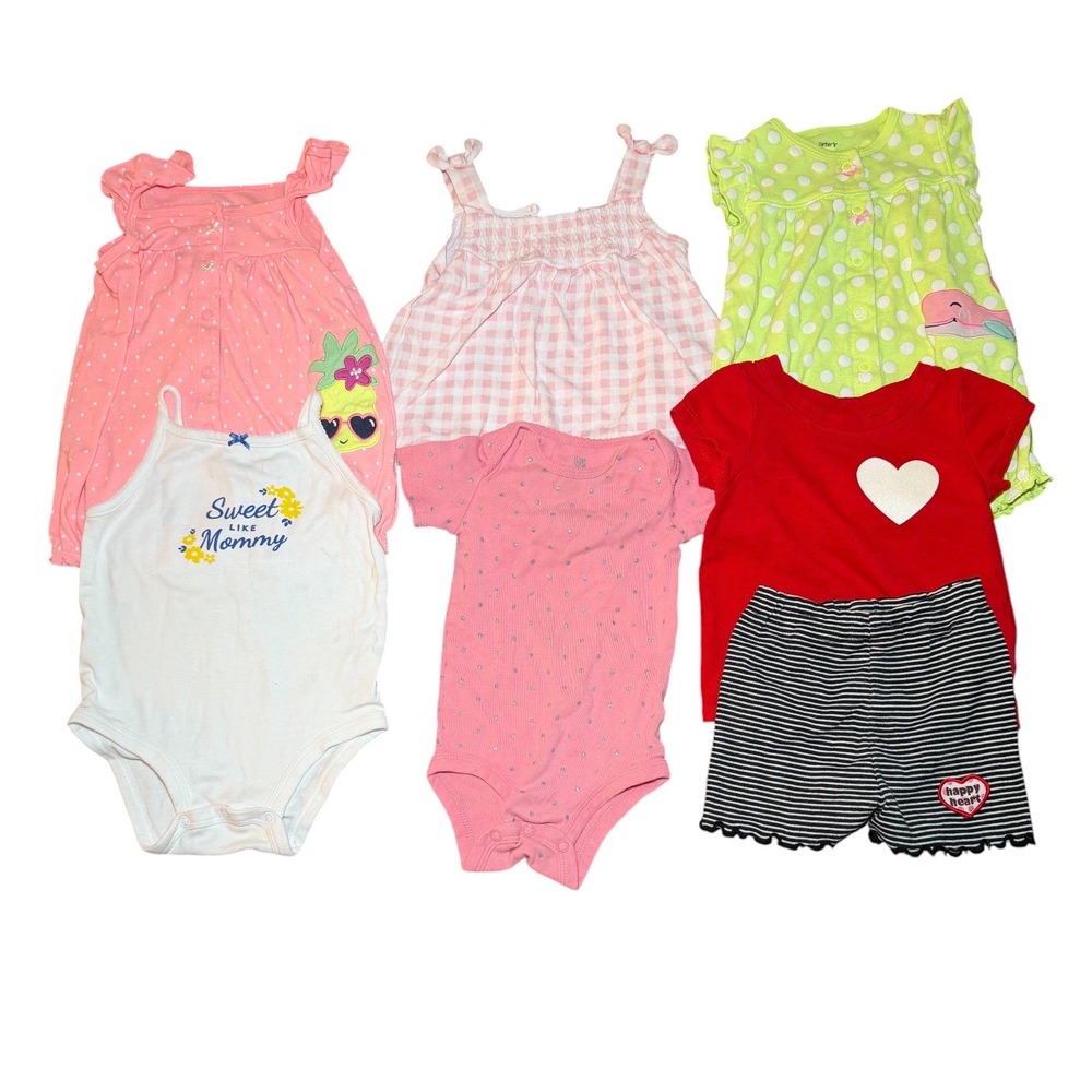 Carter's Summer Clothing Lot Baby Girl 12M Multi Color Romper Bodysuit bundle